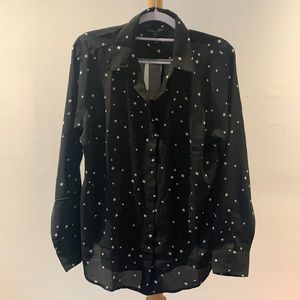 NWT Banana Republic Starry Button-Up Blouse, Black & White, Size M
